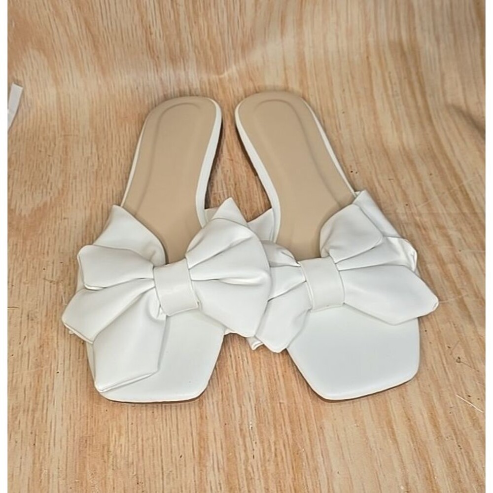 White Bow Slide Sandals Slip On Synthetic Lightweight Women's EU 39 US 8